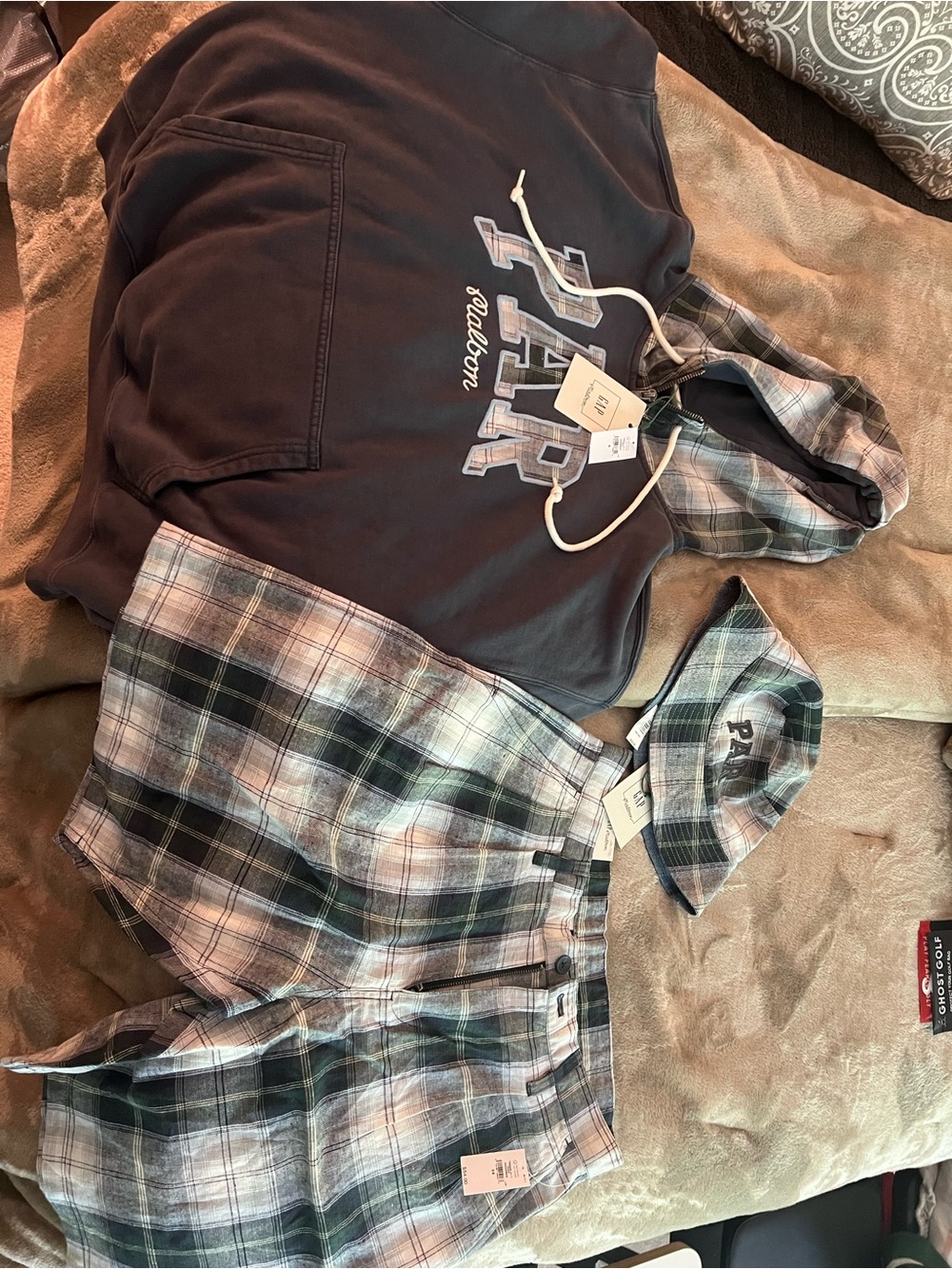 GAP-Malbon Plaid Hoodie & Flannel Set - Navy and Green-